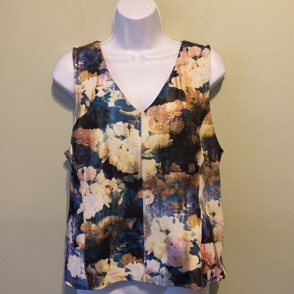 Robert Rodiguez Floral Abstract Sleeveless Spring V Neck Short Top - Picture 2 of 12